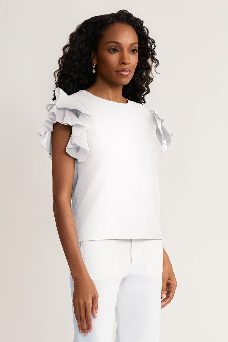 Family Savvy Flutter Sleeve Mixed-Media Top, Alternate, color, White