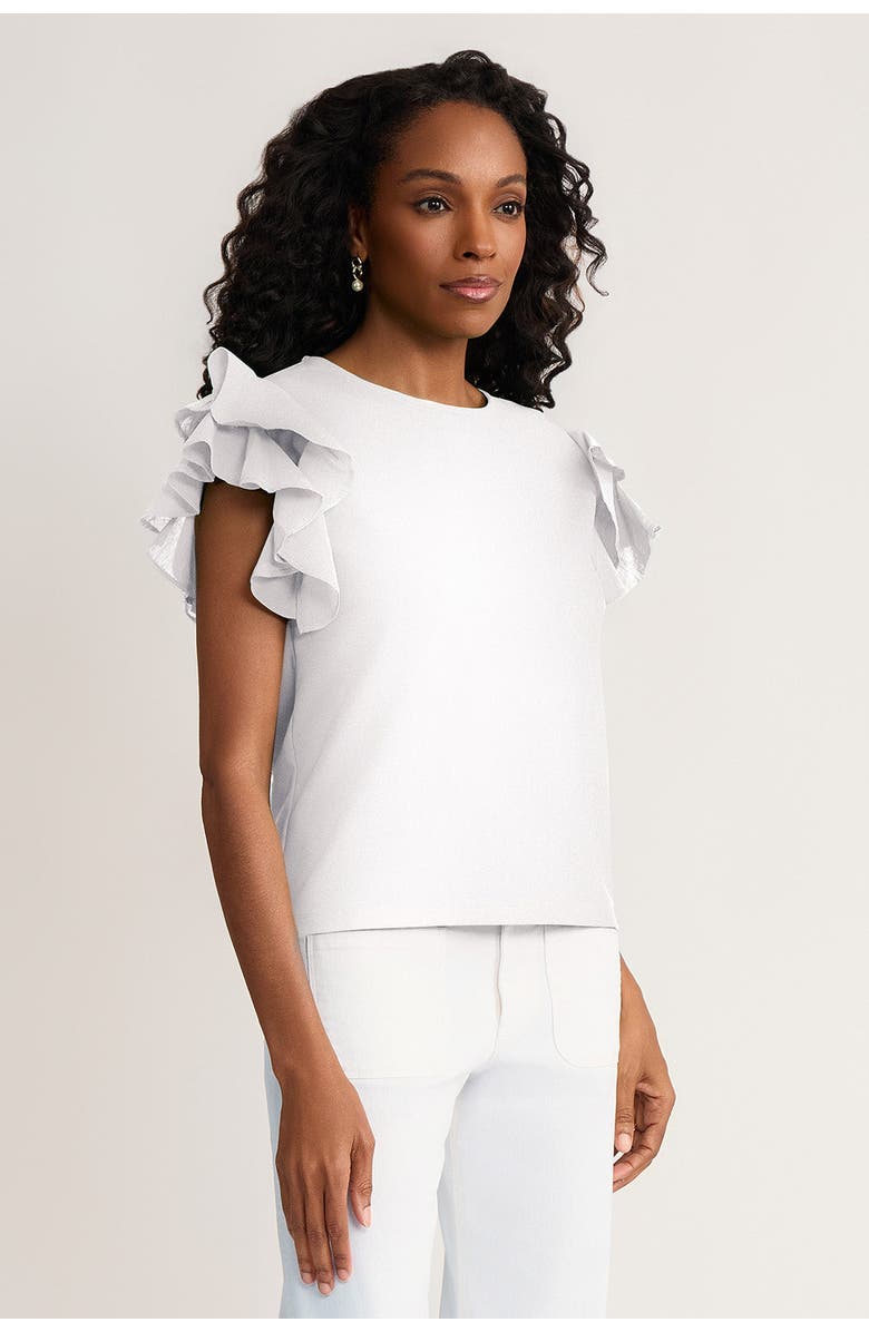 Ming Wang Family Savvy Flutter Sleeve Mixed-Media Top, Alternate, color, White