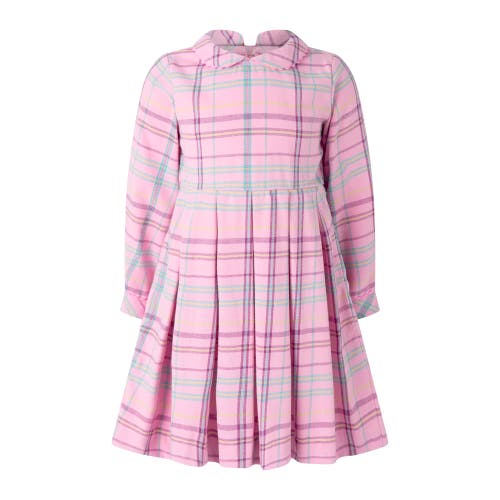 Rachel Riley Pink Check Pleated Dress In Pink