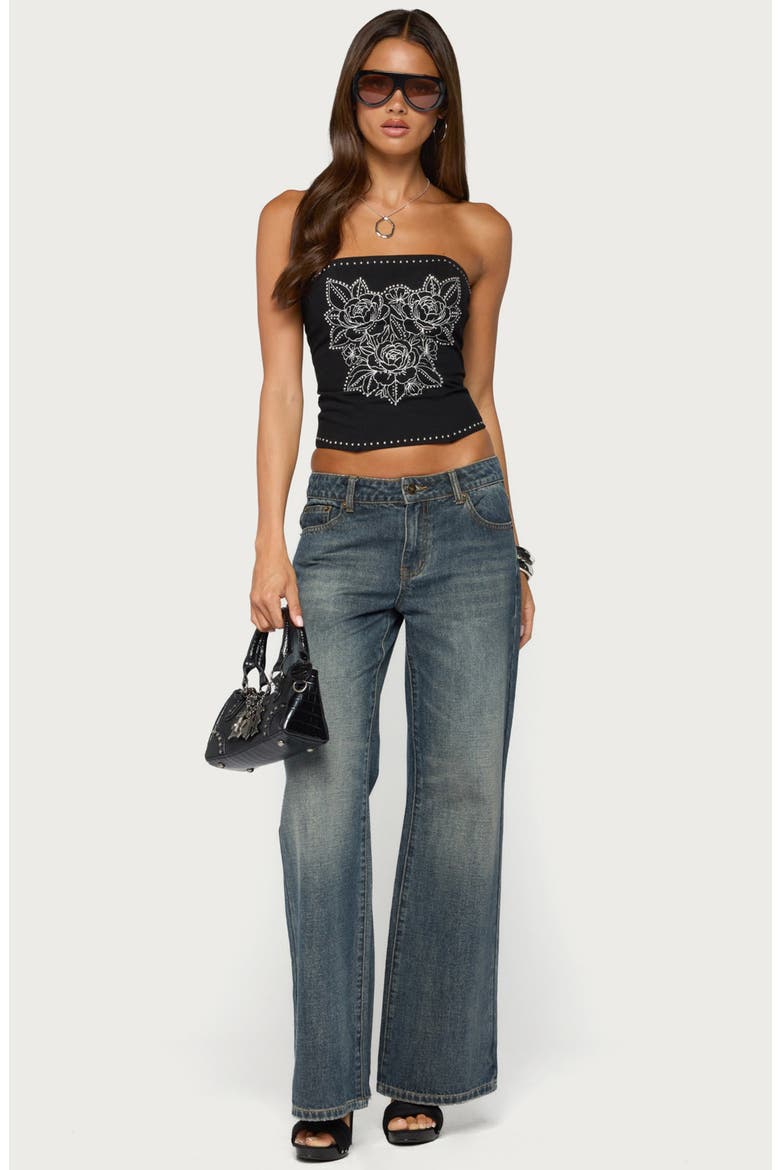 Harli Studded Floral Strapless Tube Top, Alternate, color, BLACK