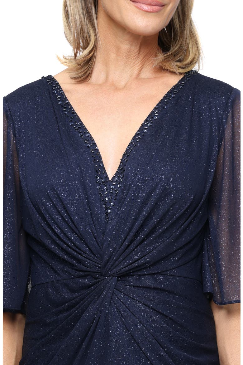 Center Twist Glitter Mesh Gown, Alternate, color, NAVY
