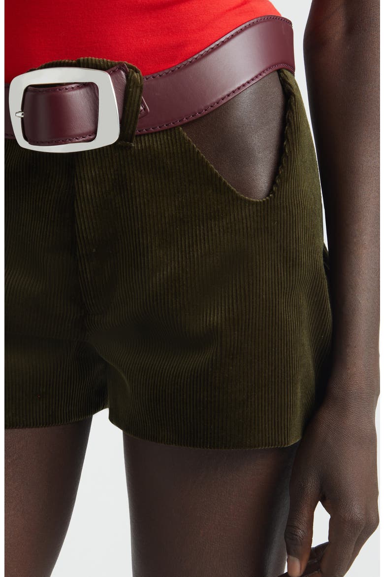 The Curved Belted Corduroy Shorts, Alternate, color, OLIVE GREEN