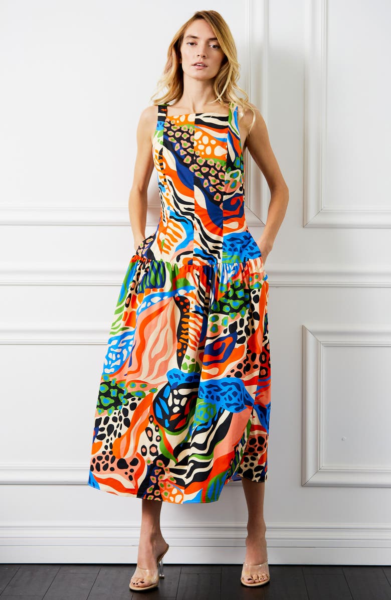 CIEBON Chara Abstract Print Cotton Dress, Alternate, color, Red Multi