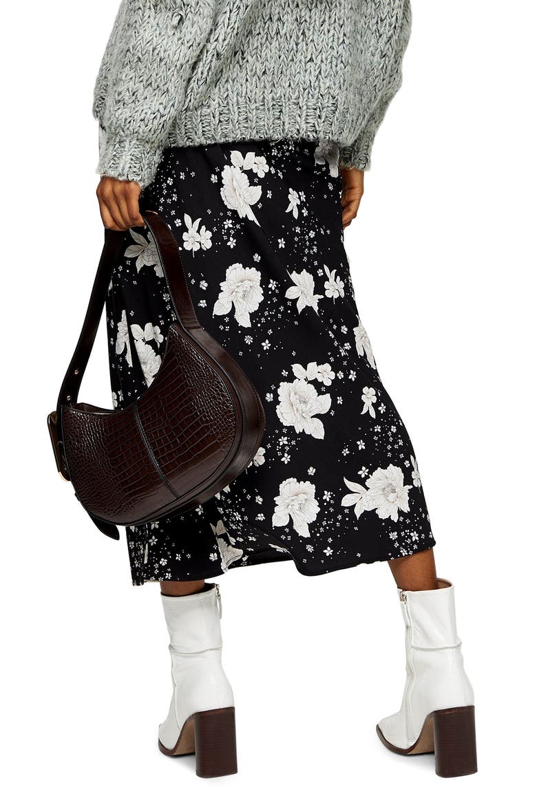 Floral Print Bias Midi Skirt, Alternate, color, BLACK MULTI
