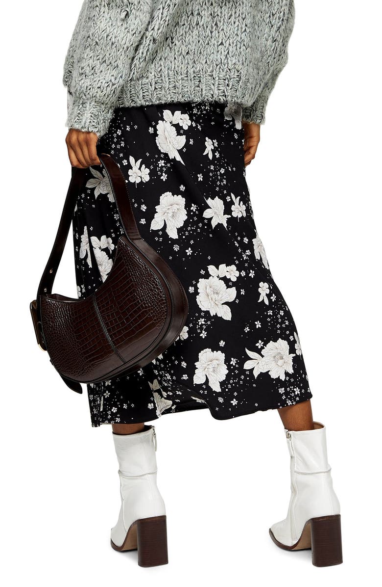 Topshop Floral Print Bias Midi Skirt, Alternate, color, 