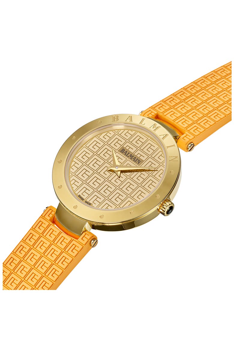 Bijou Rubber Strap Watch, 33mm, Alternate, color, YELLOW GOLD PVD COATING