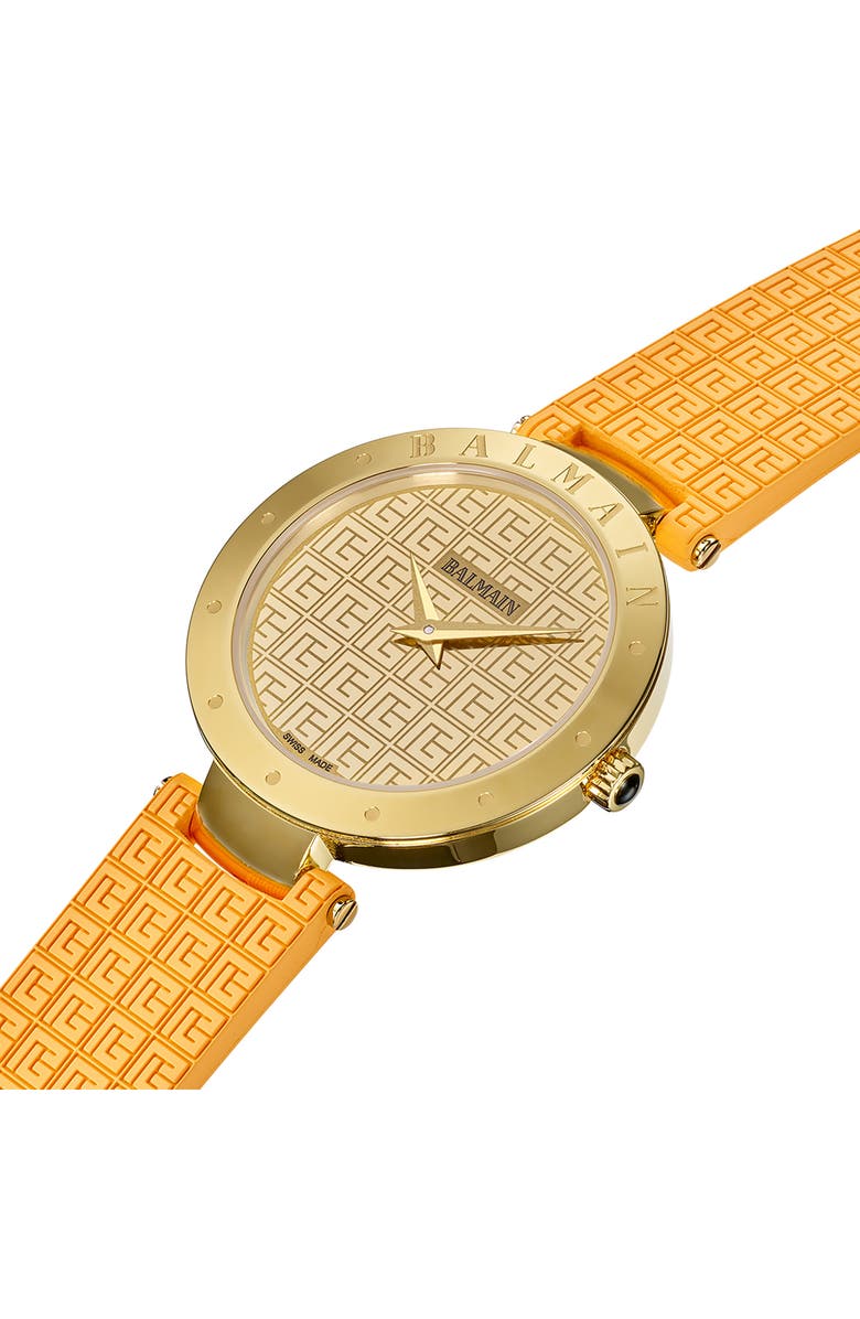 Balmain Bijou Rubber Strap Watch, 33mm, Alternate, color, Yellow Gold Pvd Coating