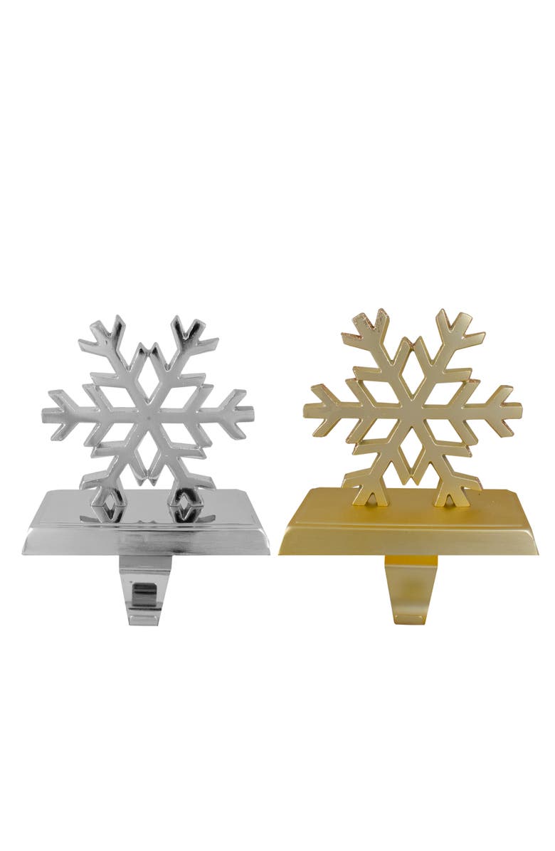 Northlight Set of 2 Gold and Silver Shiny Snowflake Christmas Stocking Holders, Main, color, Silver
