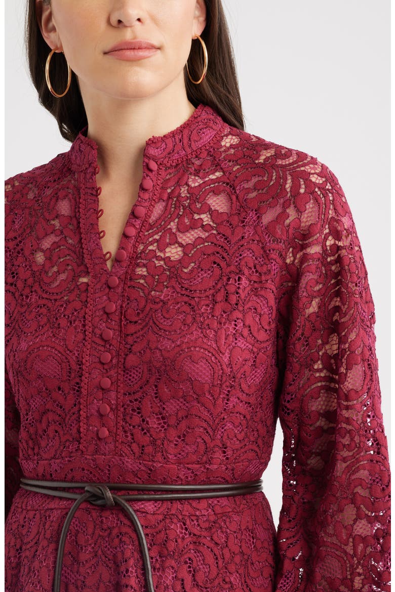 Lace Long Sleeve Minidress, Alternate, color, BURGUNDY BEET