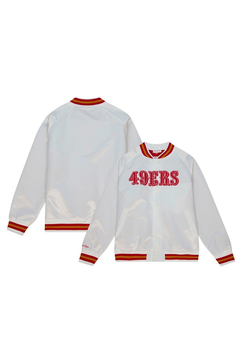 Men's Mitchell & Ness White San Francisco 49ers Vintage Logo Satin Full-Snap Jacket, Alternate, color, White