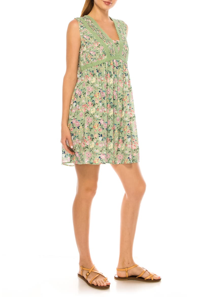 Floral Print Babydoll Minidress, Alternate, color, CELEDON GREEN