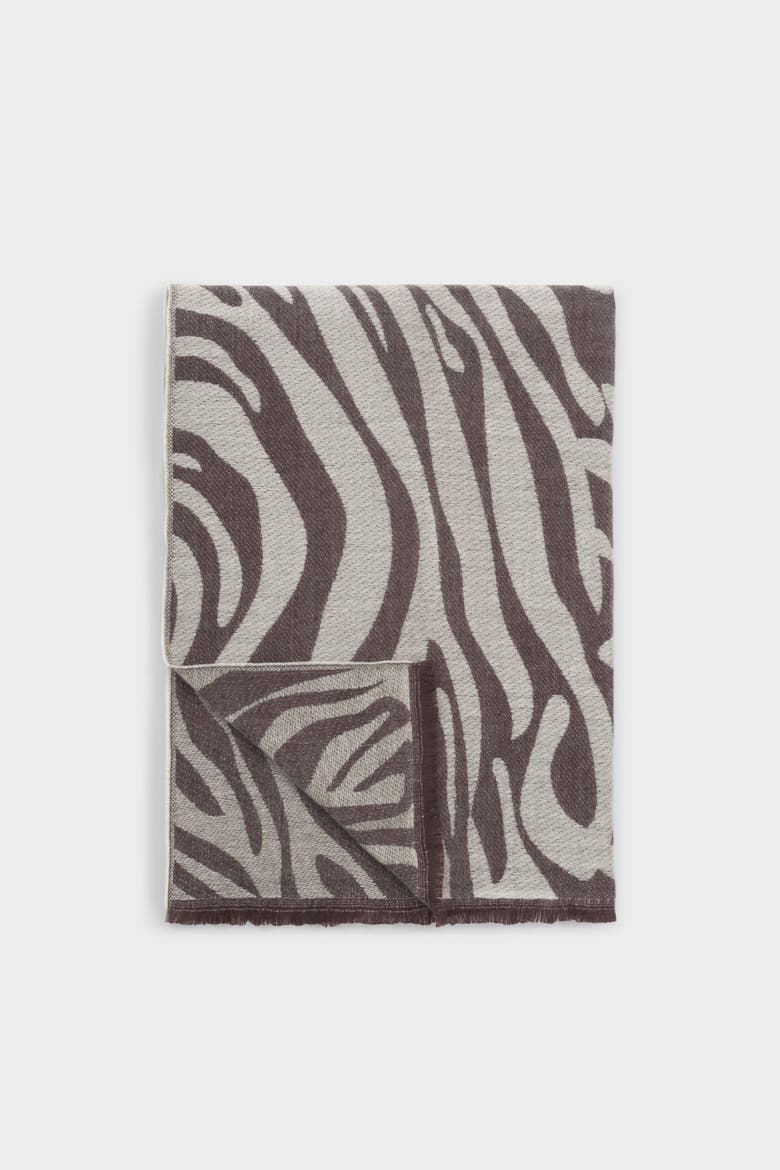 Zebra Printed Blanket Scarf, Main, color, BROWN