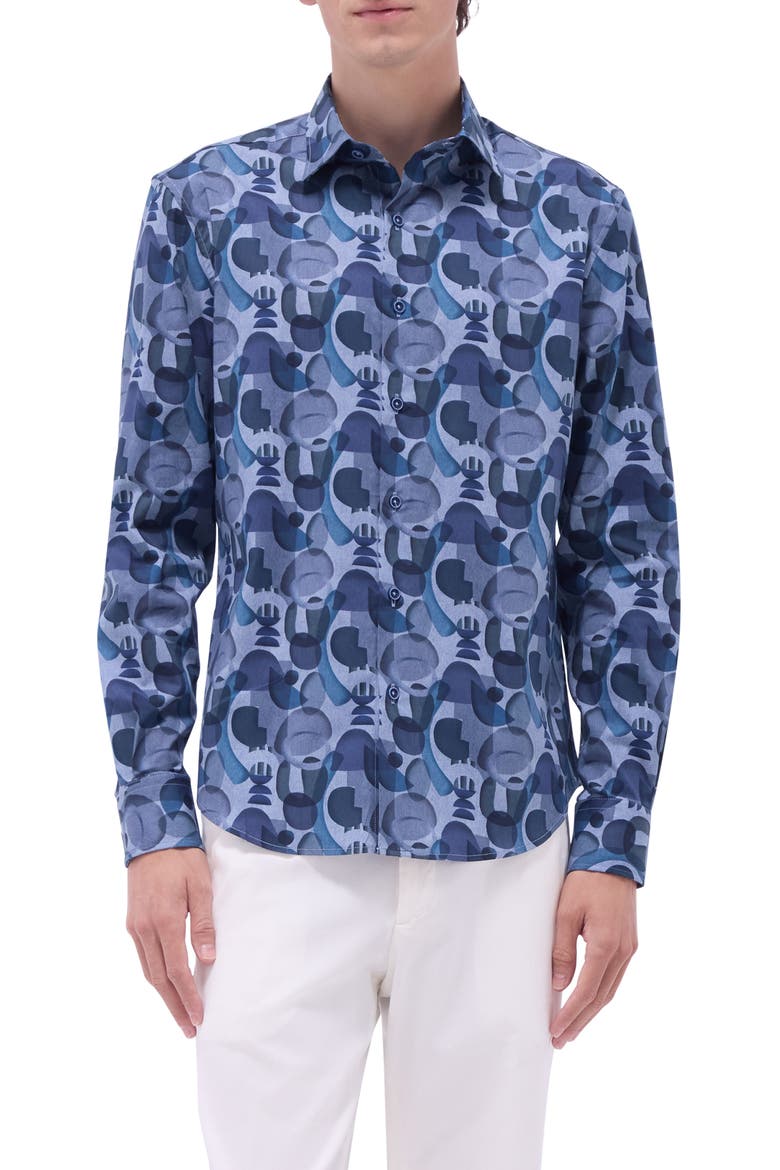 Julian Shaped Fit Stretch Cotton Button-Up Shirt, Main, color, COBALT