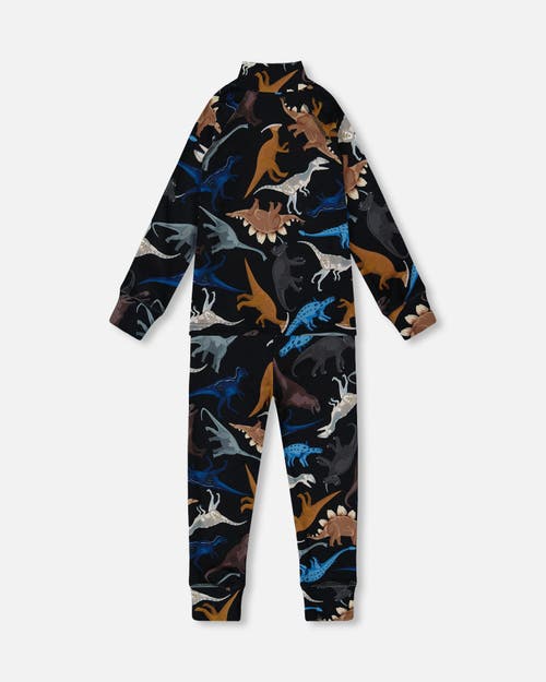 Deux Par Deux Two-piece Thermal Underwear Seat Dinosaur In Multi