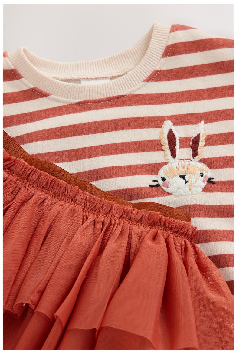Kids' Stripe Sweatshirt & Tiered Skirt Set, Alternate, color, ORANGE