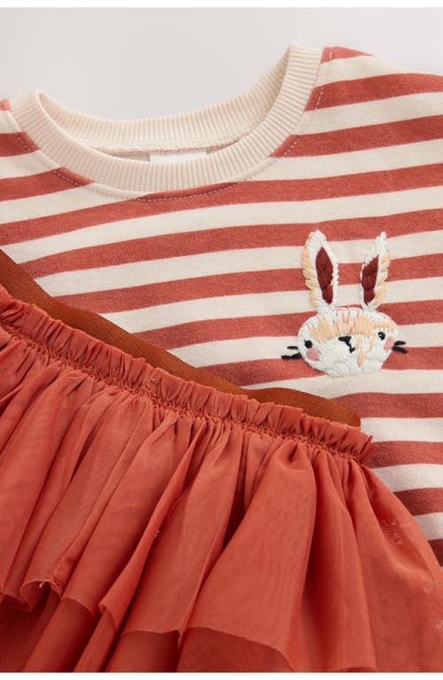 Next Kids' Stripe Sweatshirt & Tiered Skirt Set In Orange