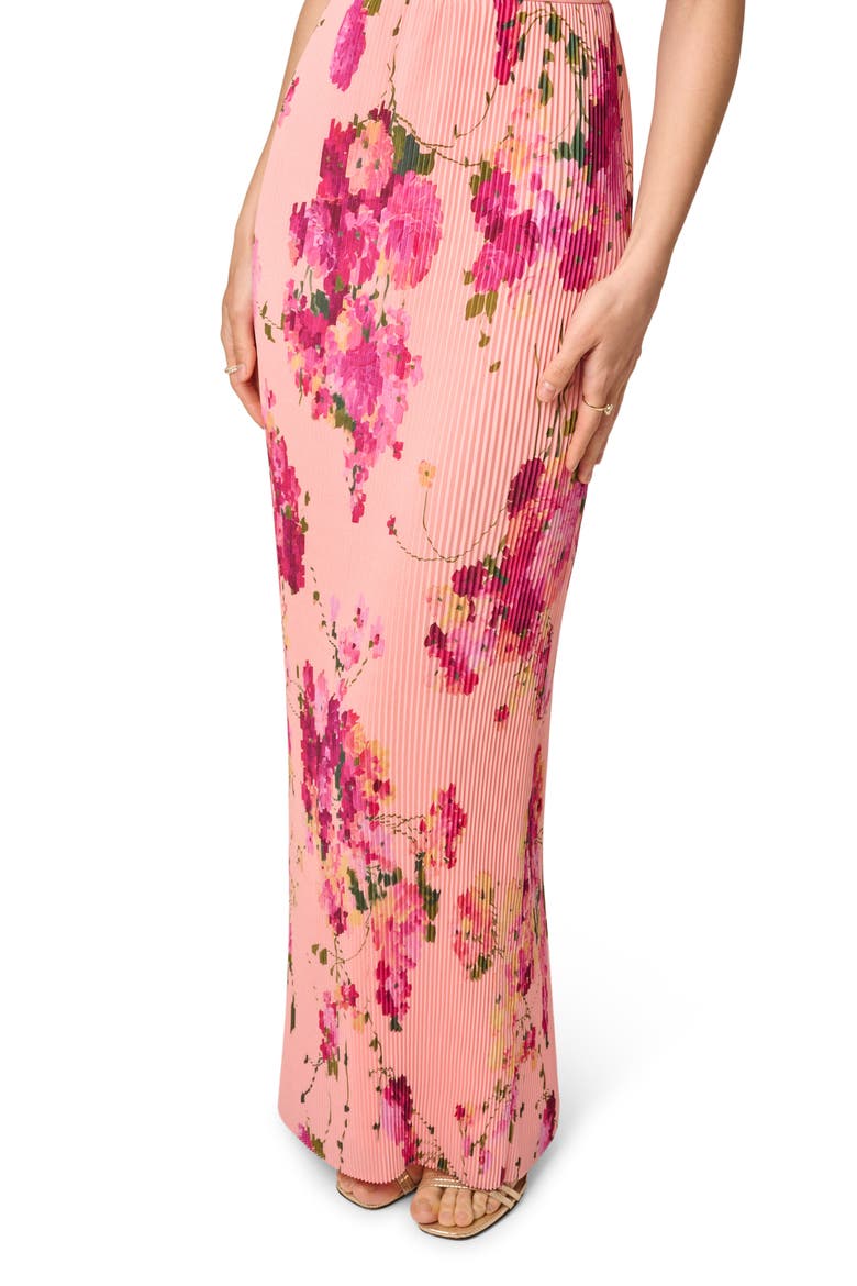 Print Plissé Sleeveless Gown, Alternate, color, PINK MULTI