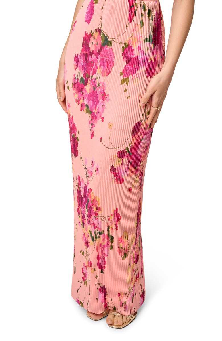 Aidan Mattox Print Plissé Sleeveless Gown, Alternate, color, Pink Multi