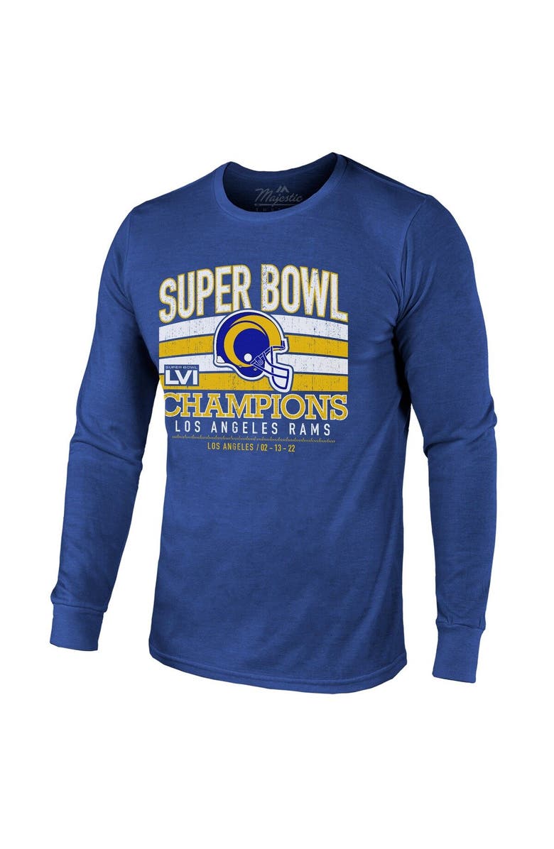 Majestic Threads Men's Majestic Threads Royal Los Angeles Rams Super Bowl LVI Champions Tri-Blend Long Sleeve T-Shirt, Alternate, color,