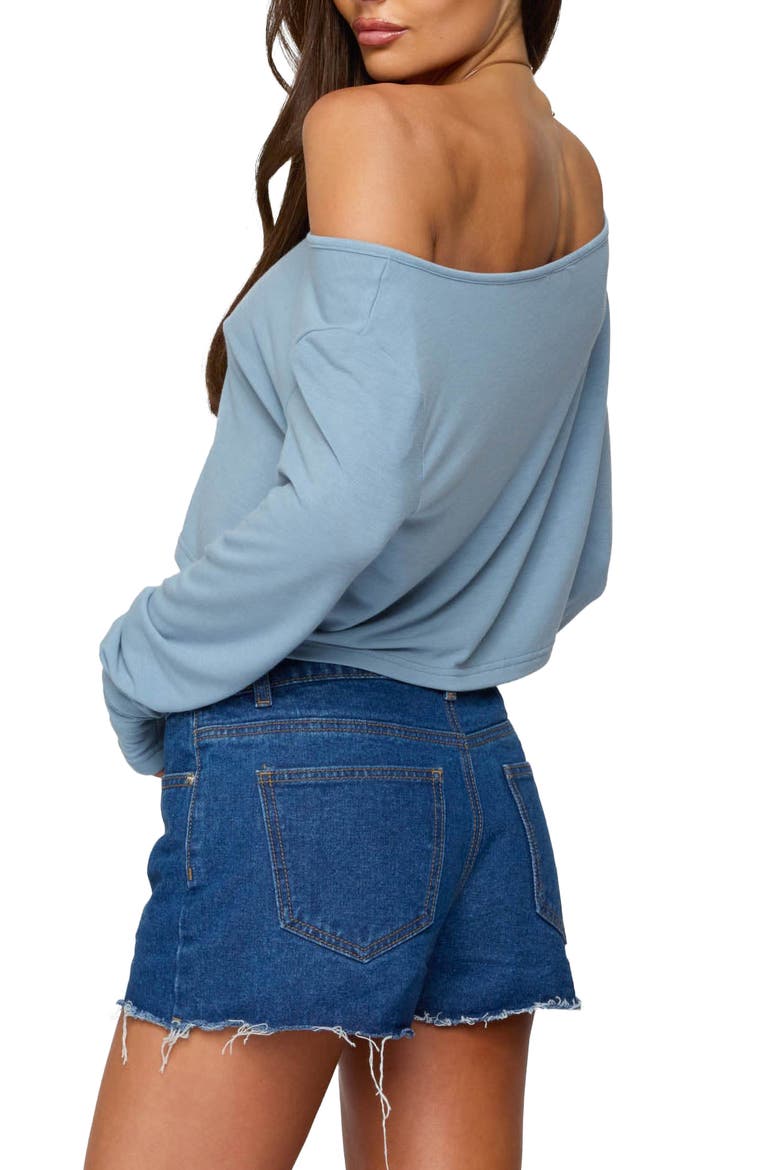 One-Shoulder Long Sleeve Crop Top, Alternate, color, BLUE