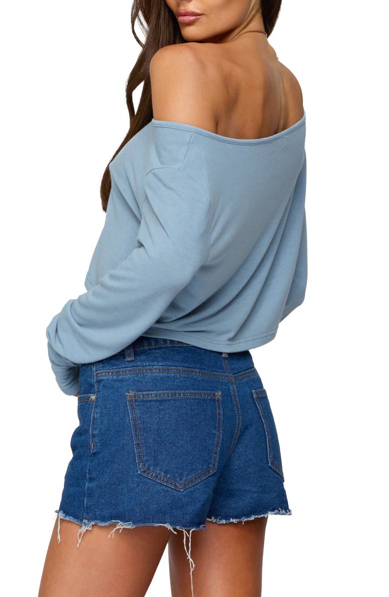 EDIKTED One-Shoulder Long Sleeve Crop Top, Alternate, color, Blue