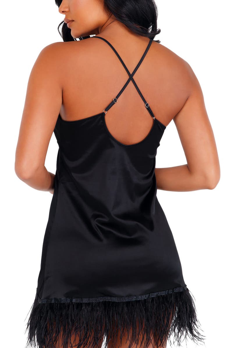 Roma Confidential Satin & Ostrich Feather Chemise, Alternate, color, 