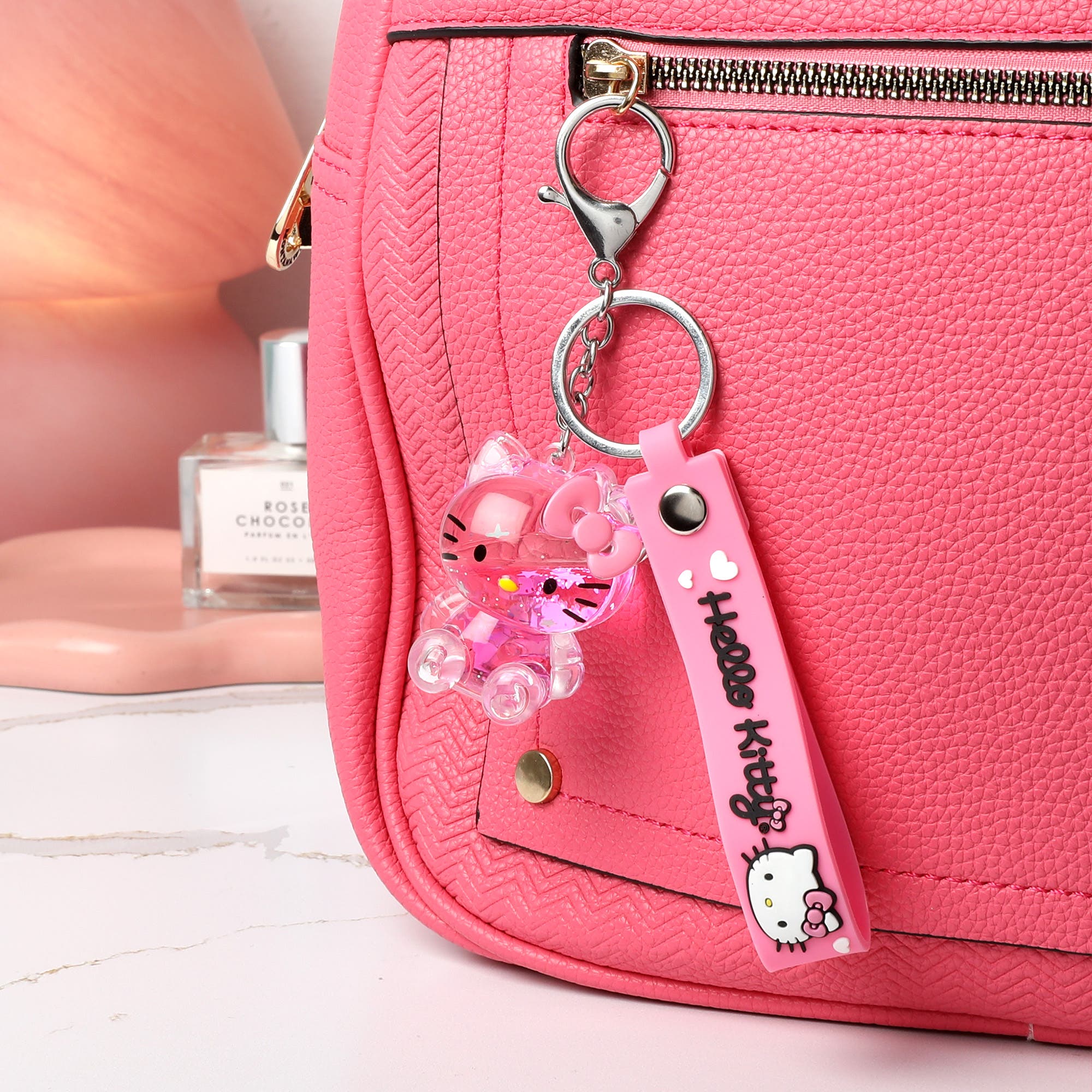 Hello Kitty Liquid Keychain with Wrist Strap, Alternate, color, Pink