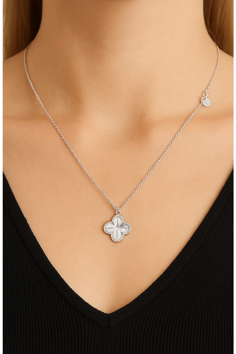 Cubic Zirconia Halo Clover Pendant Necklace, Alternate, color, WHITE RHODIUM CUBIC ZIRCONIA