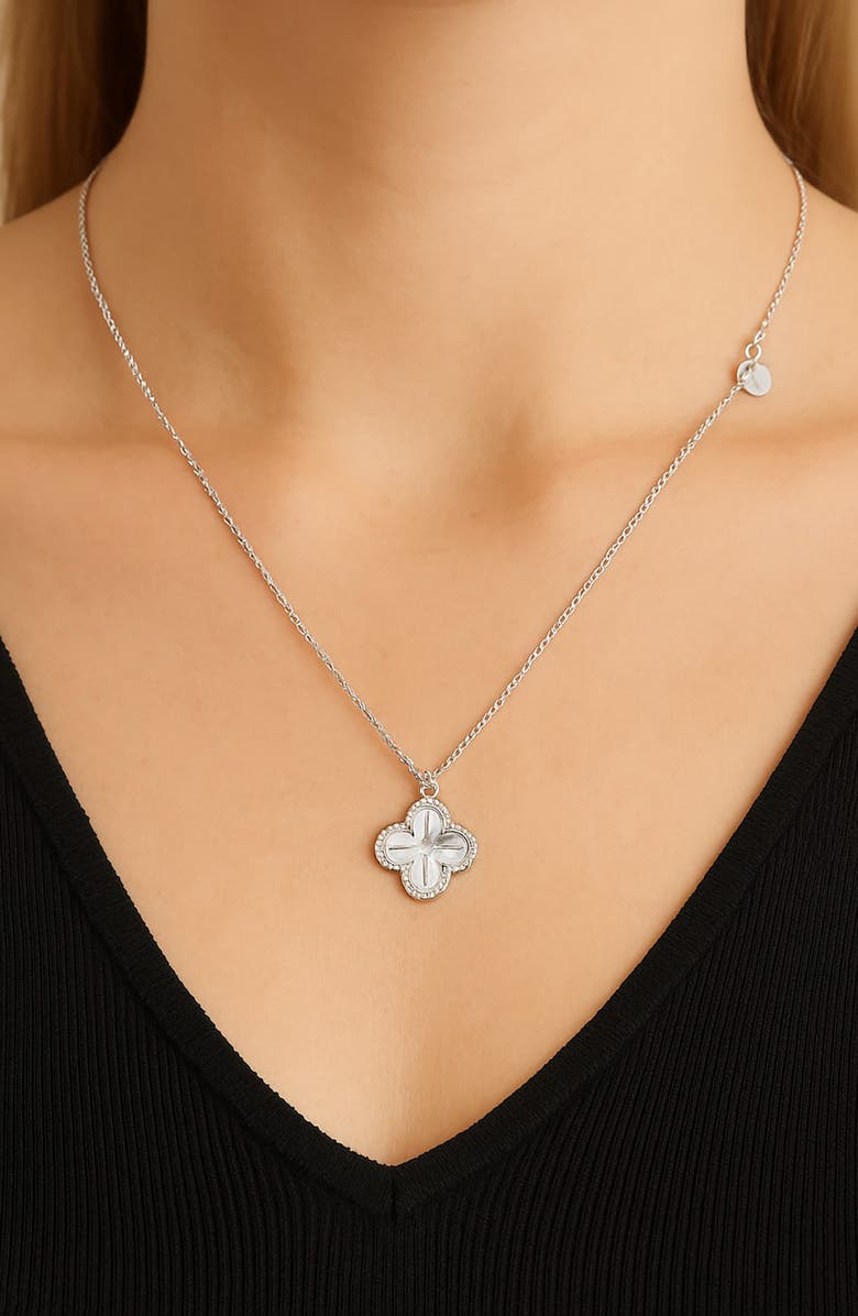 RIVKA FRIEDMAN Cubic Zirconia Halo Clover Pendant Necklace, Alternate, color, White Rhodium Cubic Zirconia