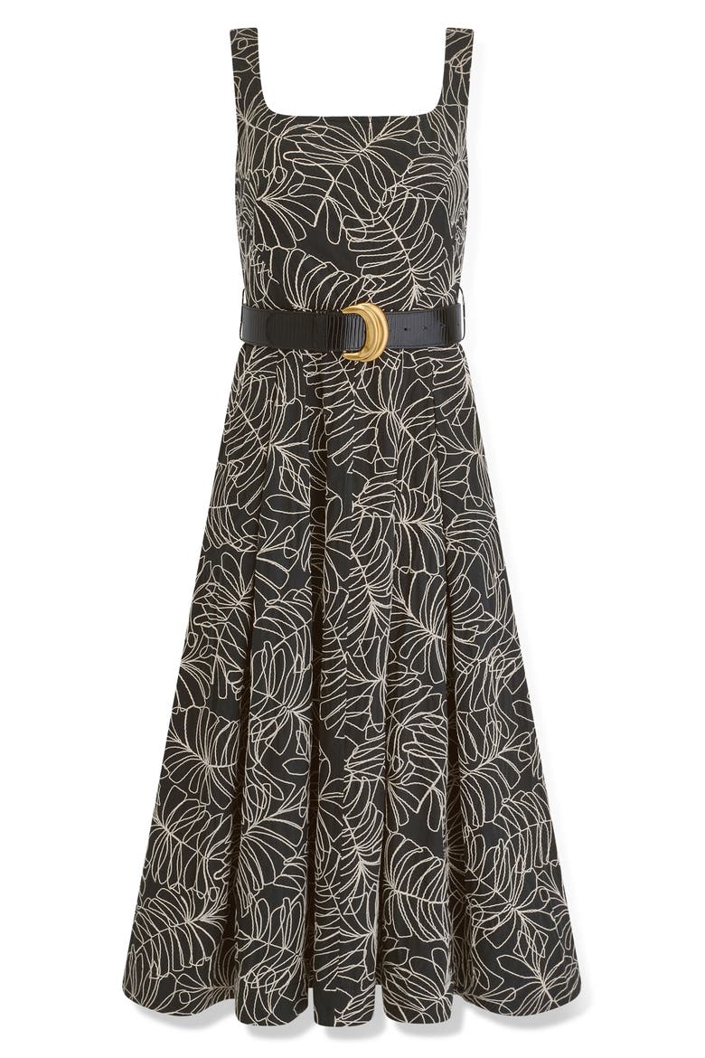 Leaf Embroidery Sleeveless A-Line Dress, Alternate, color, BLACK/ LIGHT CANVAS