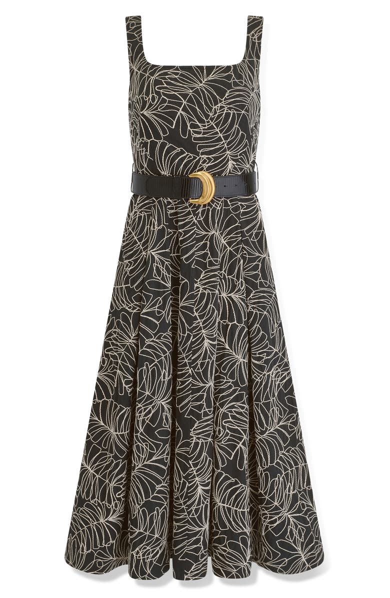 Donna Karan New York Leaf Embroidery Sleeveless A-Line Dress, Alternate, color, Black/ Light Canvas