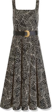 Donna Karan New York Leaf Embroidery Sleeveless A-Line Dress