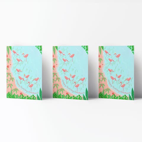 Birthday Greeting Card Pack Sets (3 ct) Flamingo Party