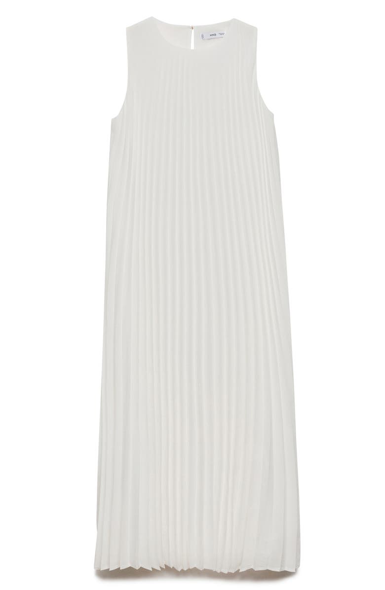 MANGO Pleated Sleeveless Midi Dress, Alternate, color, White