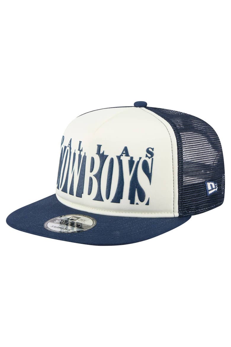 Men's New Era Cream/Navy Dallas Cowboys Cutout A-Frame 9FIFTY Snapback Hat, Alternate, color, Cream