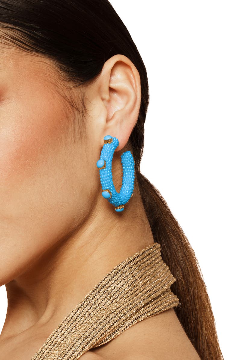 Deepa Gurnani Hayes Beaded Hoop Earrings, Alternate, color, Turquoise