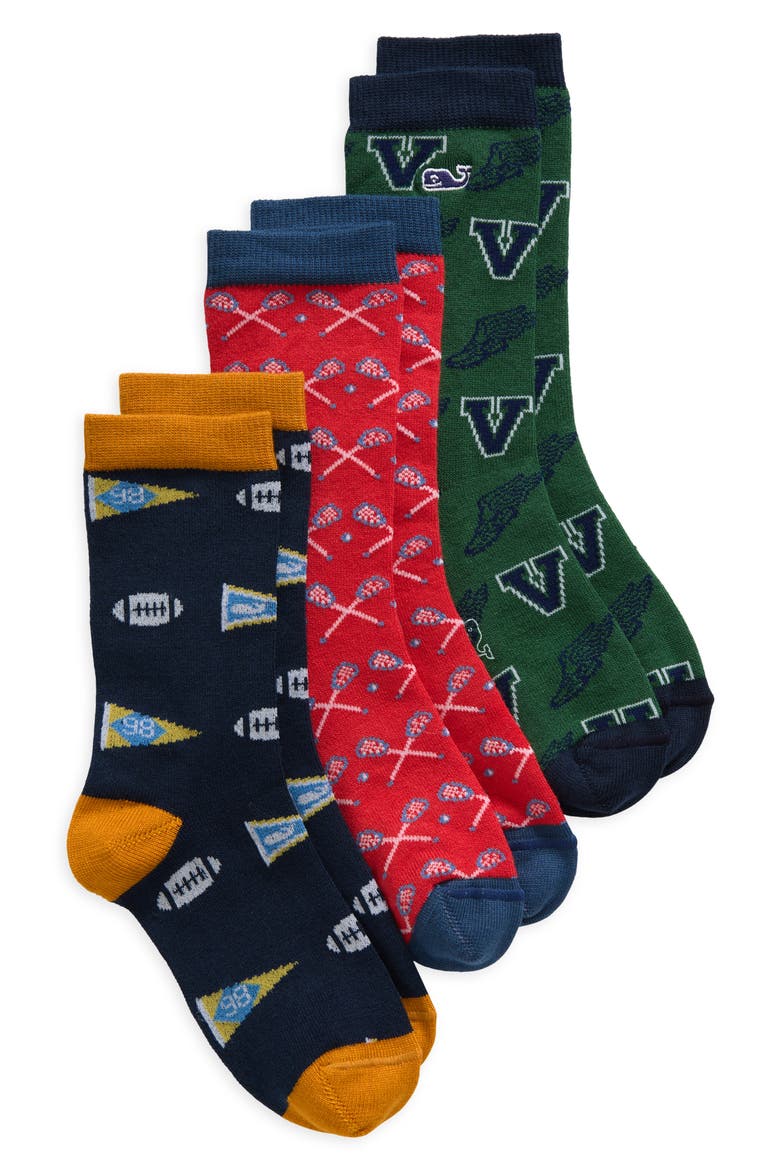 Kids' Assorted 3-Pack Varsity Icons Socks, Main, color, RED MULTI
