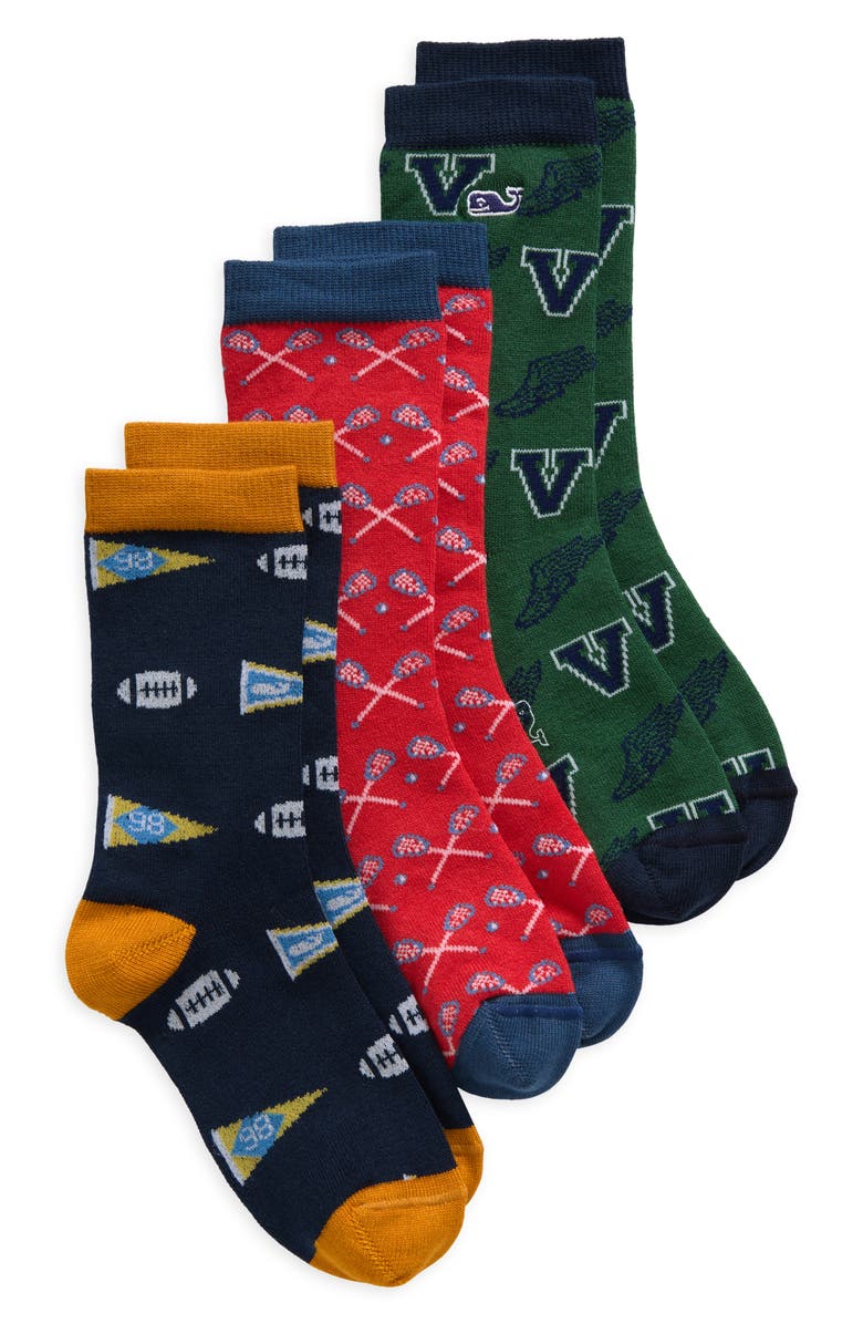 vineyard vines Kids' Assorted 3-Pack Varsity Icons Socks, Main, color,