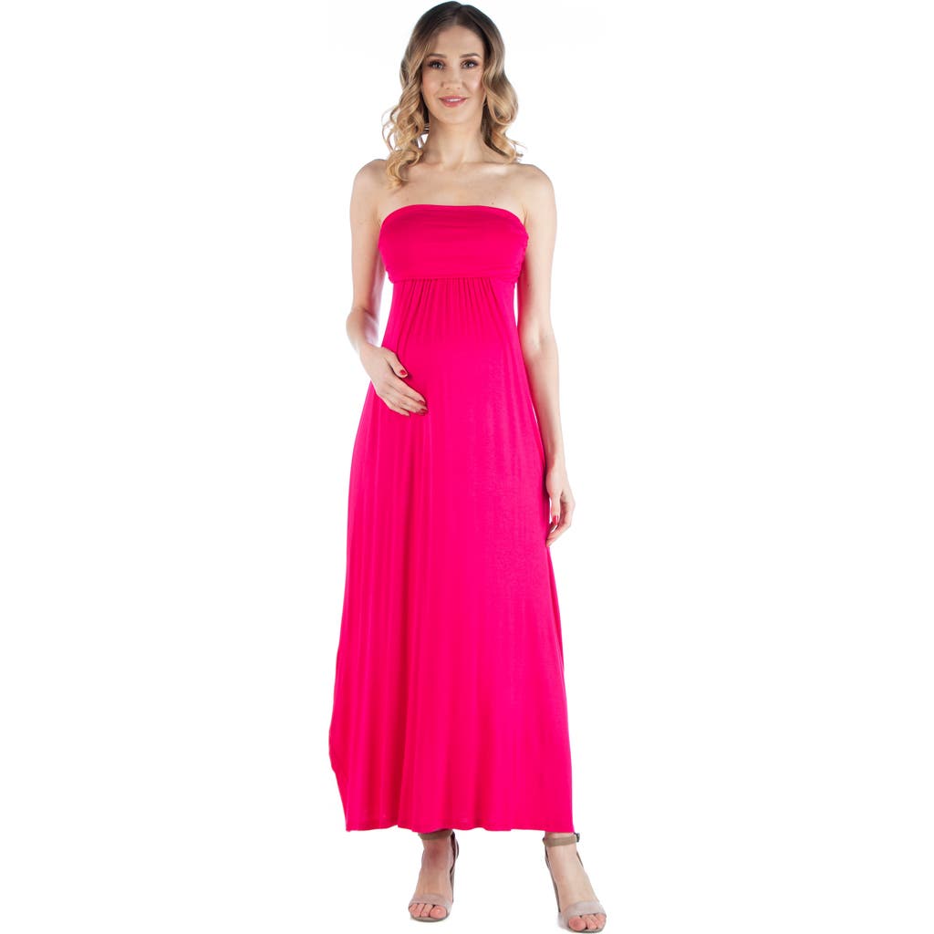 24seven Comfort Apparel Maternity Sleeveless Empire Waist Maxi Dress In Pink