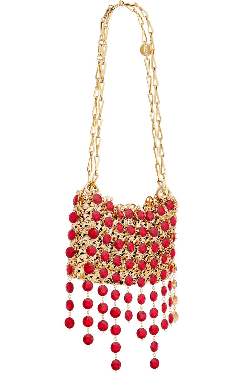 Rabanne Small 1969 Crystal Embellished Shoulder Bag, Main, color, Gold / Ruby Red