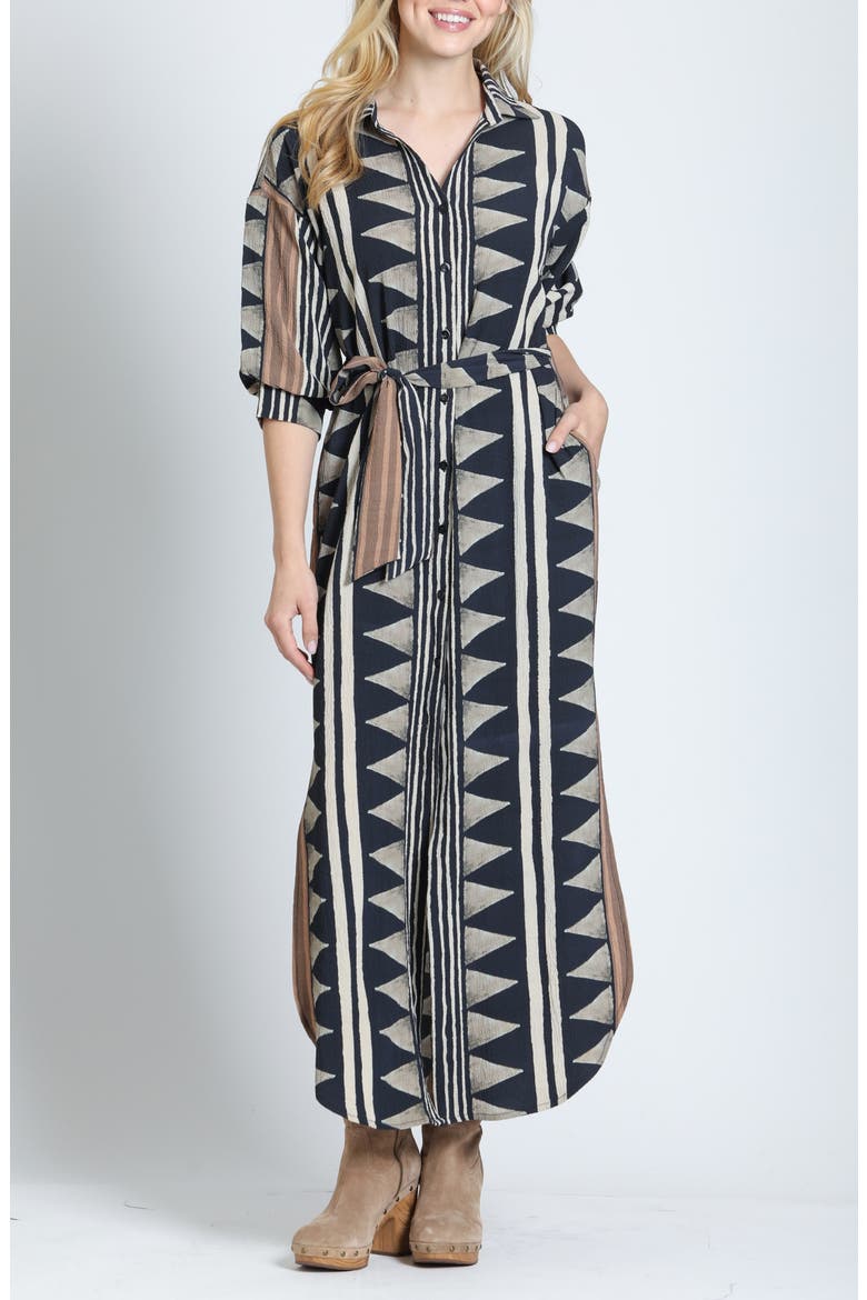 Belted Puff Sleeve Maxi Dress, Main, color, ONYX/ECRU