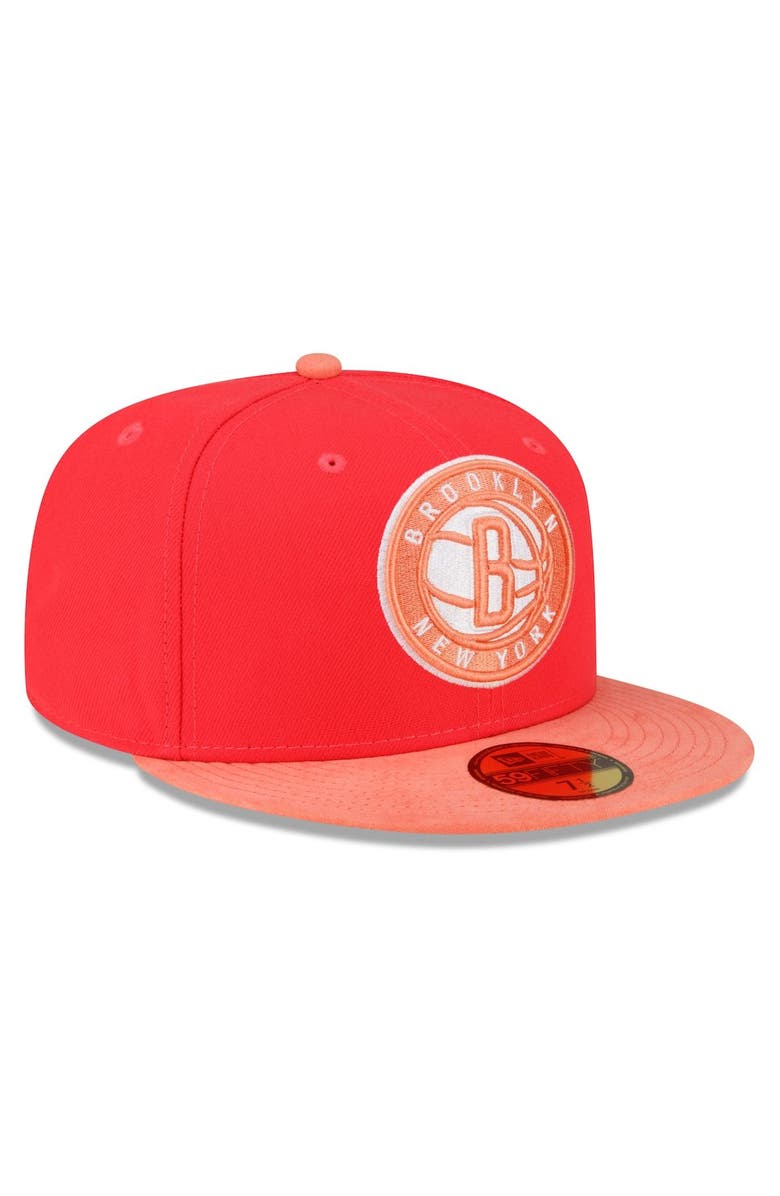 New Era Men's New Era Red/Peach Brooklyn Nets Tonal 59FIFTY Fitted Hat, Alternate, color, 