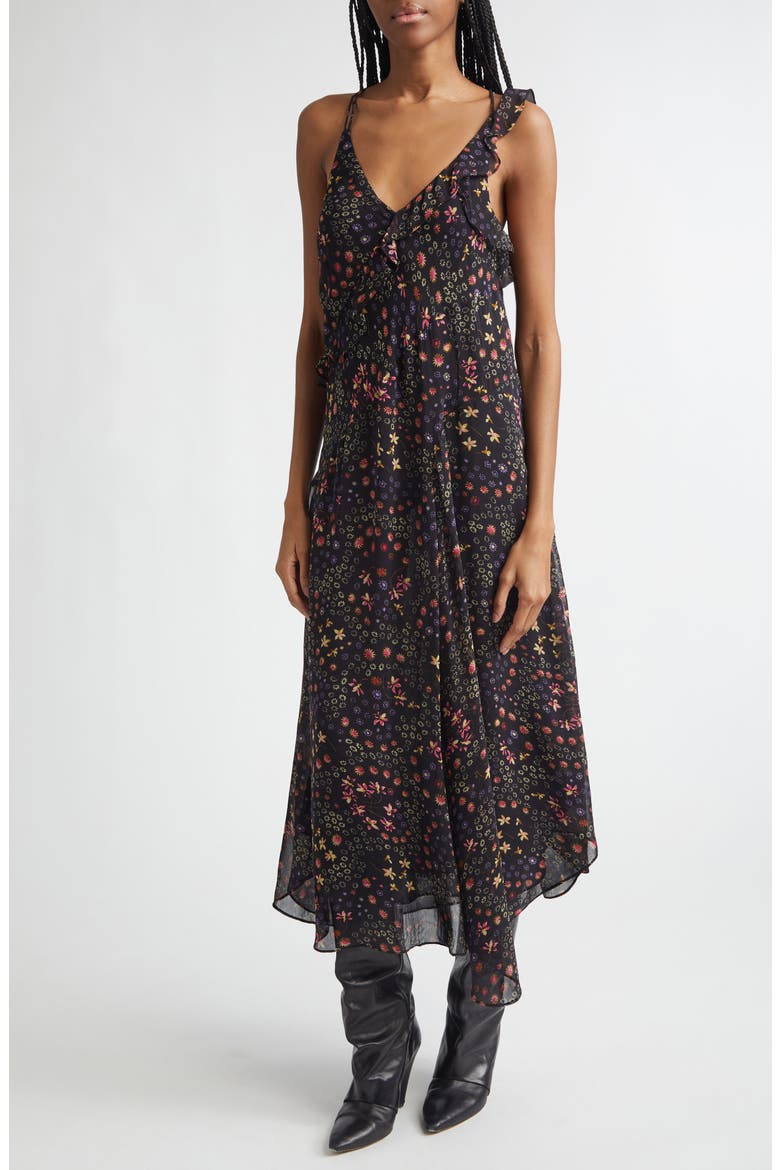 Luxie Ruffled Midi Dress, Alternate, color, BLACK/ ECRU