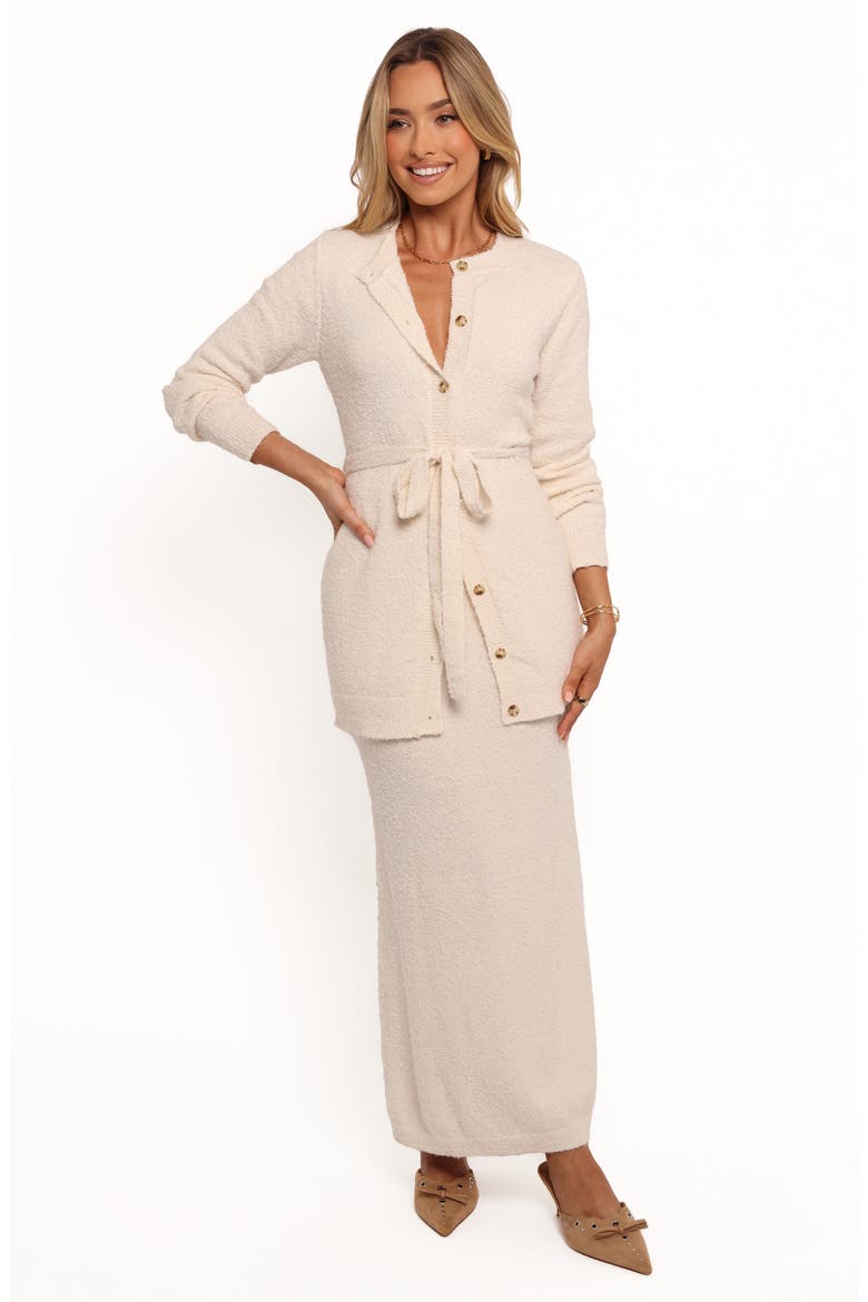 Charmelle Tie Waist Bouclé Cardigan, Alternate, color, WHITE
