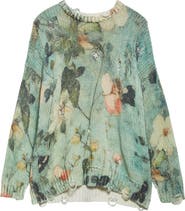 R13 Ripped Floral Oversize Cotton Sweater