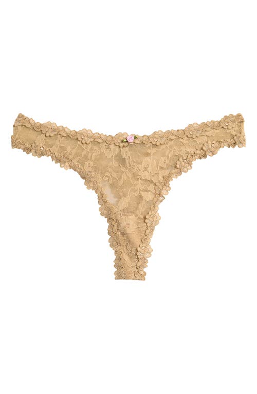 Skims Stretch Lace Dipped Waist Thong In Nude