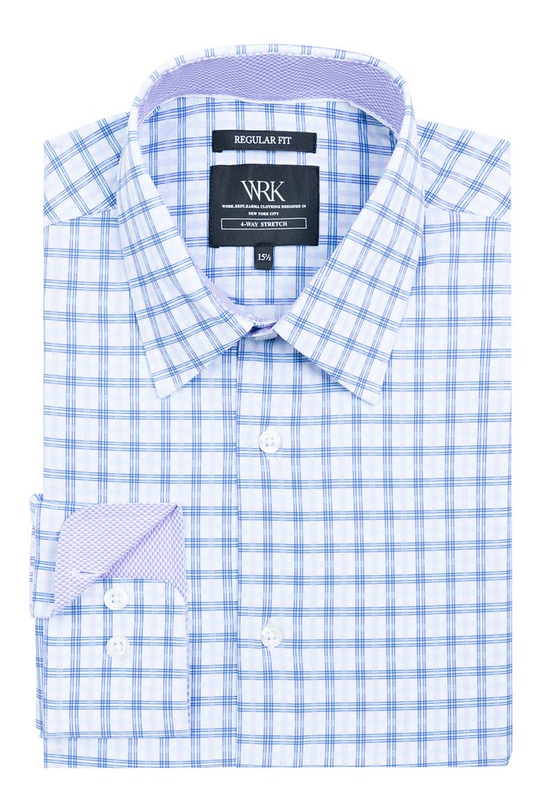 Regular Fit Plaid Performance Dress Shirt, Alternate, color, WHITE/ PURPLE