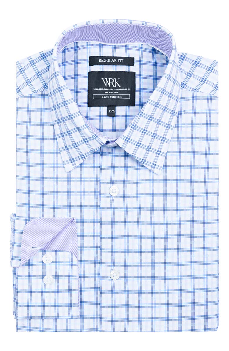 W.R.K Regular Fit Plaid Performance Dress Shirt, Alternate, color, White/ Purple
