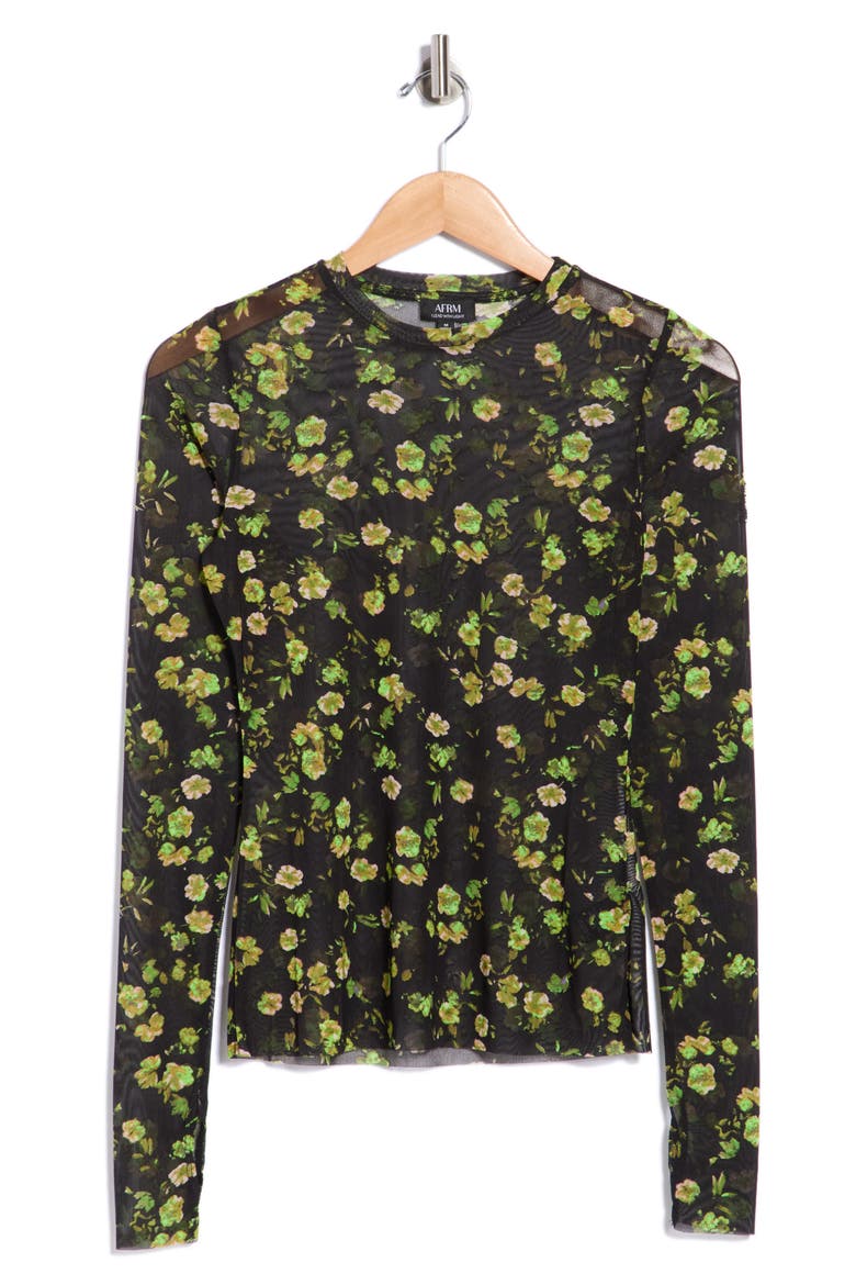 Kaylee Printed Long Sleeve Mesh Top, Alternate, color, CITRUS DITSY