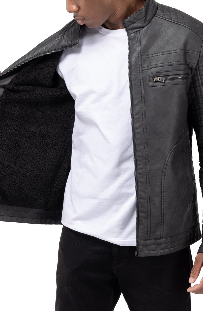 XRAY Faux Shearling Lined Faux Leather Racing Jacket, Alternate, color, Steel